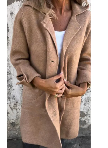 Lapel Cardigan With Pockets Outwear Coat