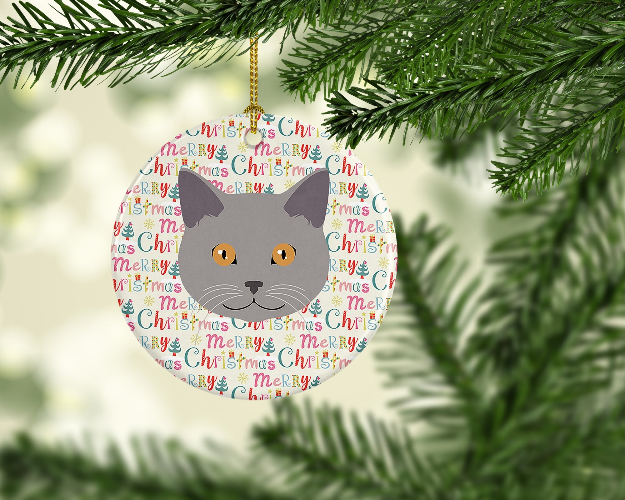 Chartreux Cat Christmas Ceramic Ornament
