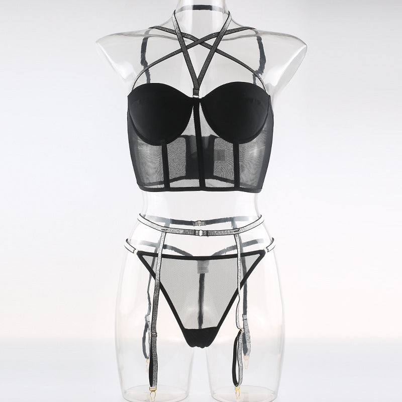Lace Bralette and Garter Belt Set with Underwire