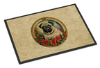 Pug Christmas Flowers Doormat