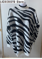 Striped Zebra Print Women's Sweater for Fall/Winter