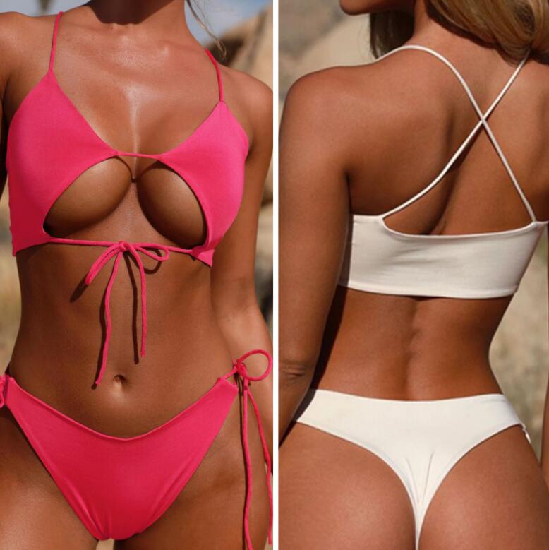 Bikini, Strappy Swimsuit, Solid Color Two-Piece