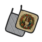 Welsh Springer Spaniel Christmas Flowers Pair of Pot Holders