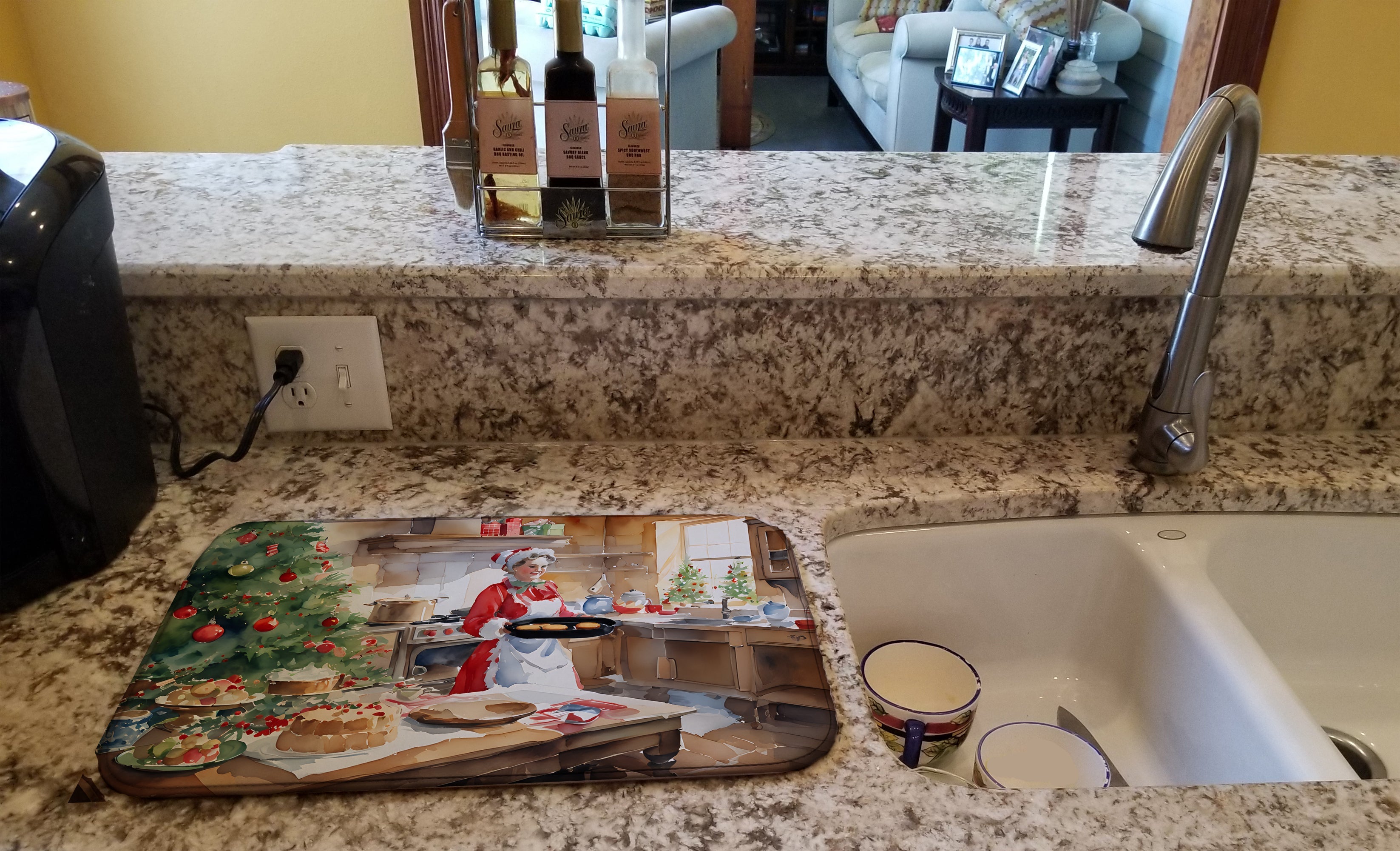 Cookies with Santa Claus Mrs. Claus Dish Drying Mat