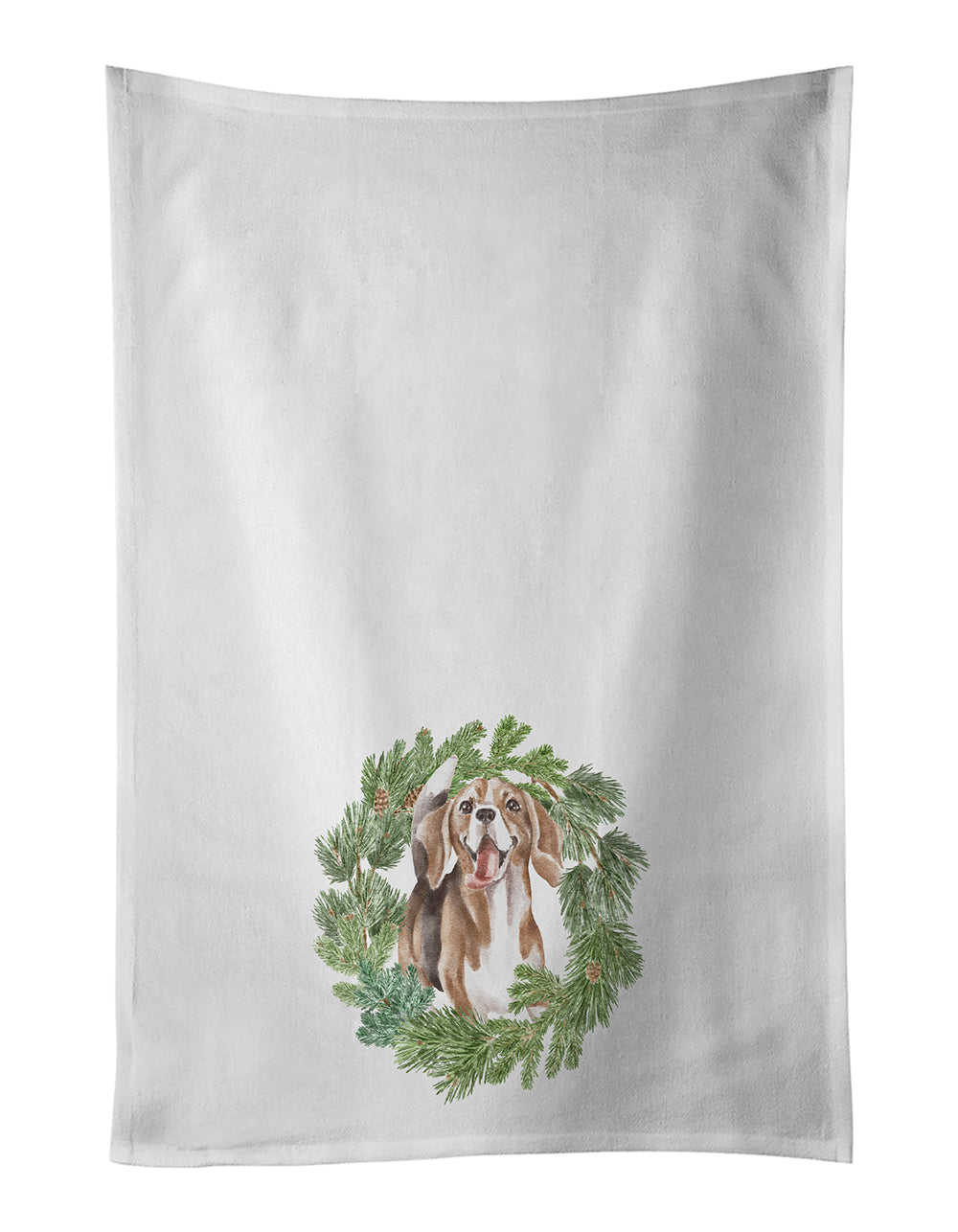Beagle Smiling Christmas Wreath Kitchen Towel Set of 2