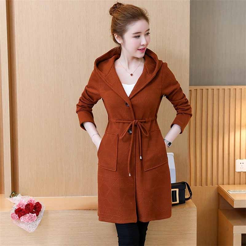 Hooded Mid-Length Trench Coat for Women - Casual Style