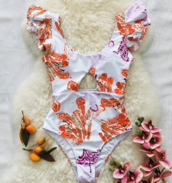 Chiffon Maxi Dress with Printed Ruffle One Piece Swimsuit