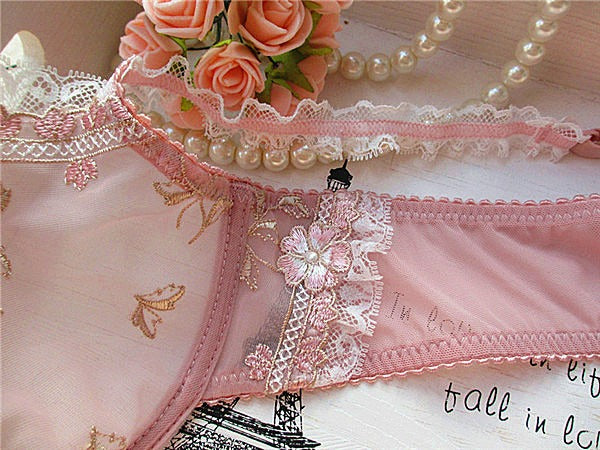 Ultra-Thin Cup Embroidered Bra Set
