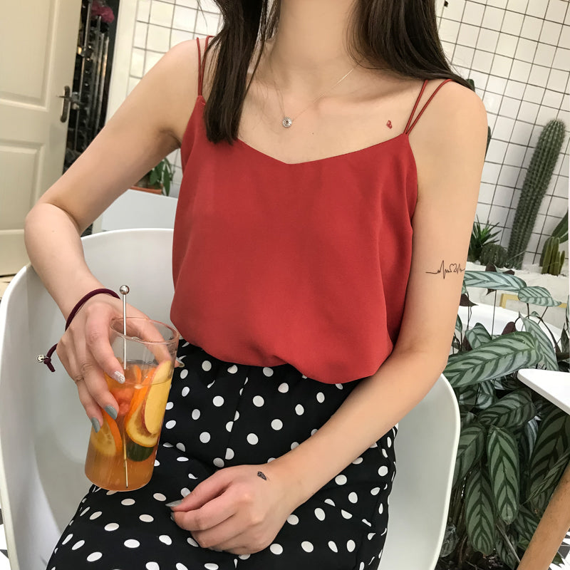 Loose Chiffon Tank Top for Women - Summer V-Neck Design