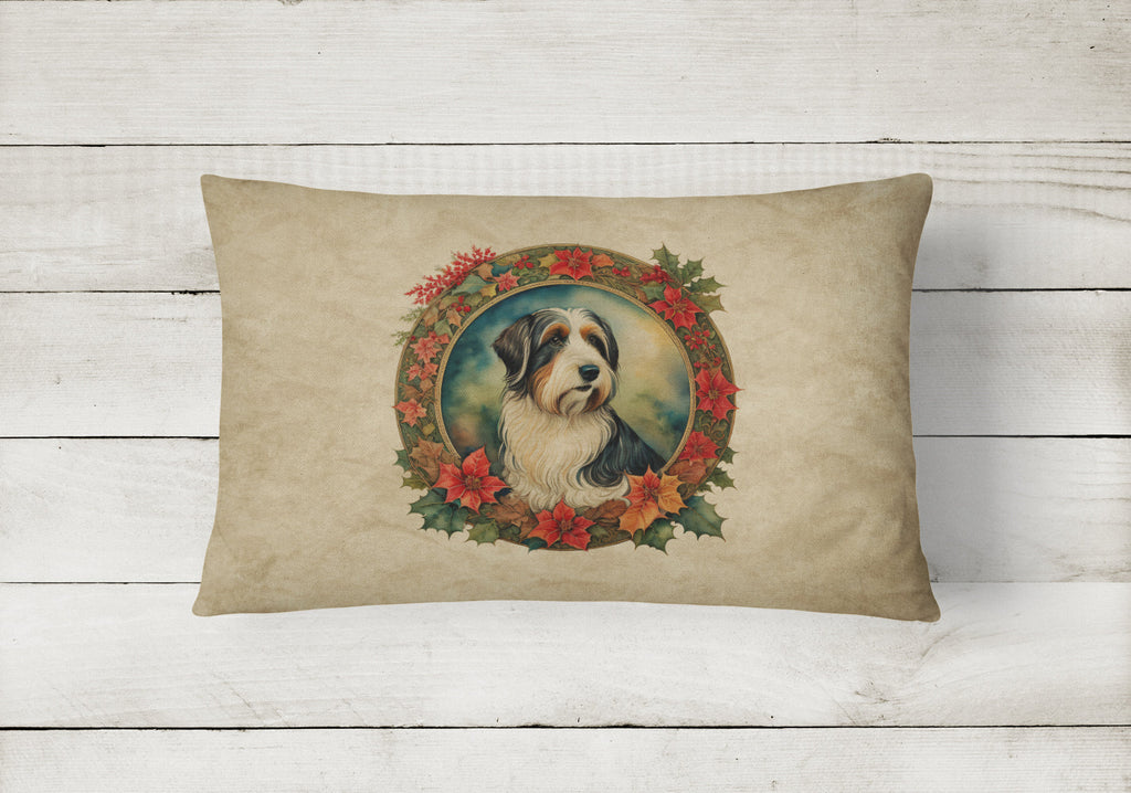 Bearded Collie Christmas Flowers Throw Pillow
