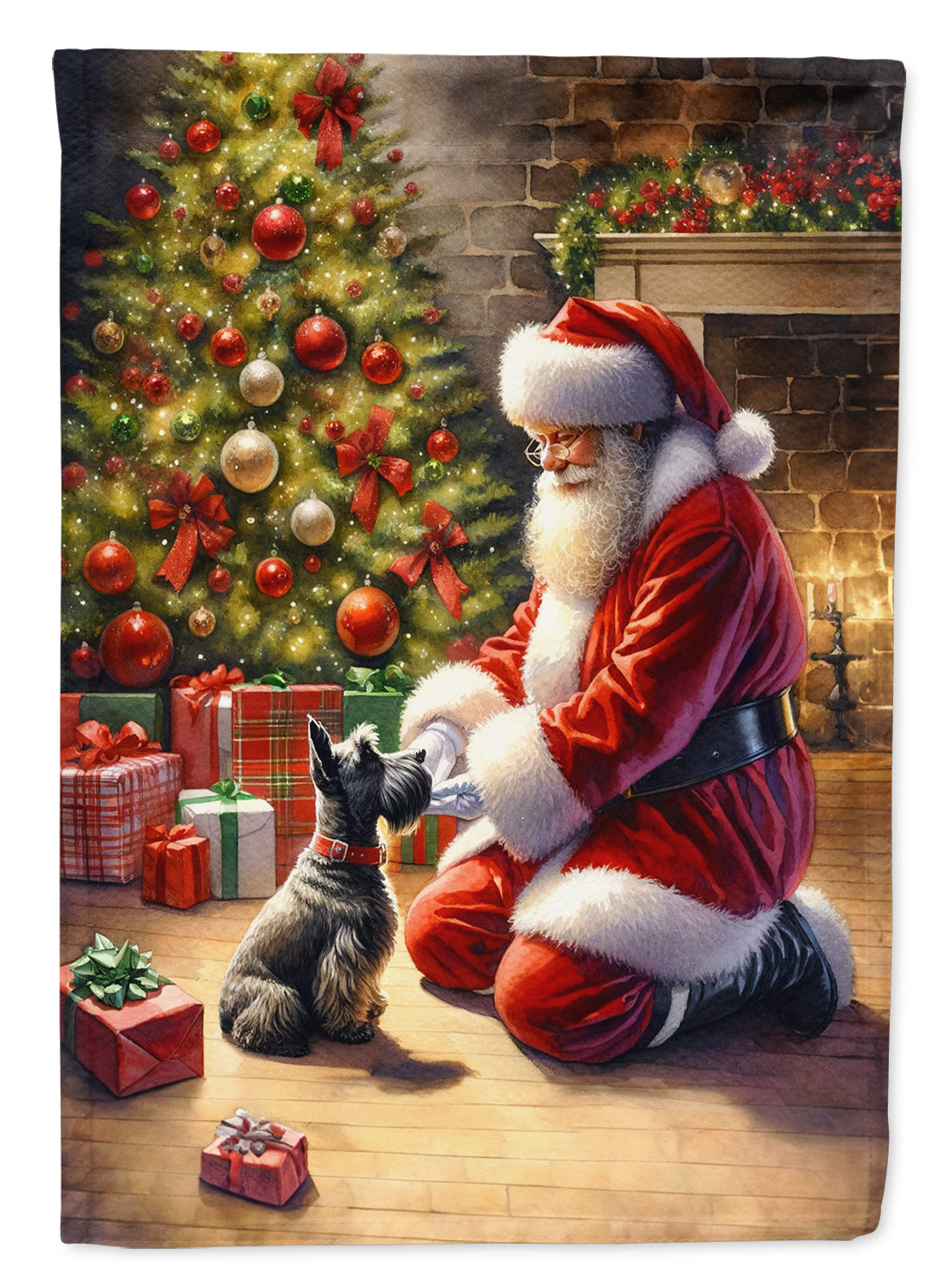 Scottish Terrier and Santa Claus Garden Flag