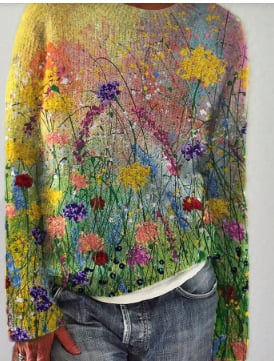 3D Printed Round Neck Women's Sweater Fashion