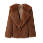 Women's Lapel Leather Fur Coat with Artificial Wool Lining
