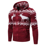 Men's Christmas Reindeer Knit Zipper Hoodie Sweater | Streetwear
