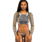 Women's Long Sleeve Printed Bikini with Thong Bottom