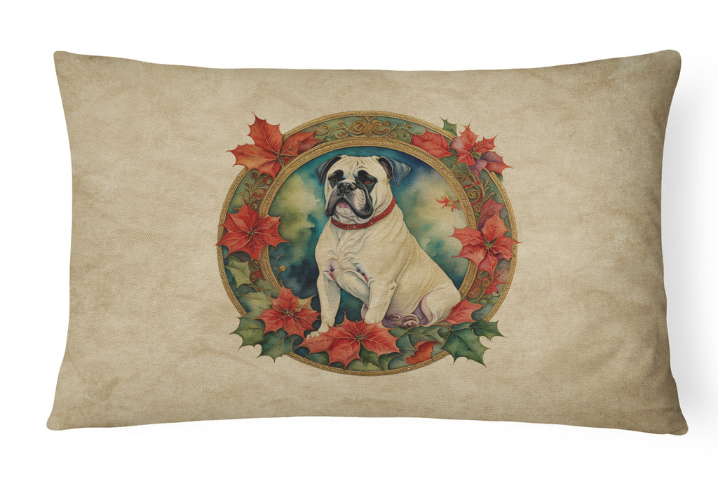 White Boxer Christmas Flowers Throw Pillow