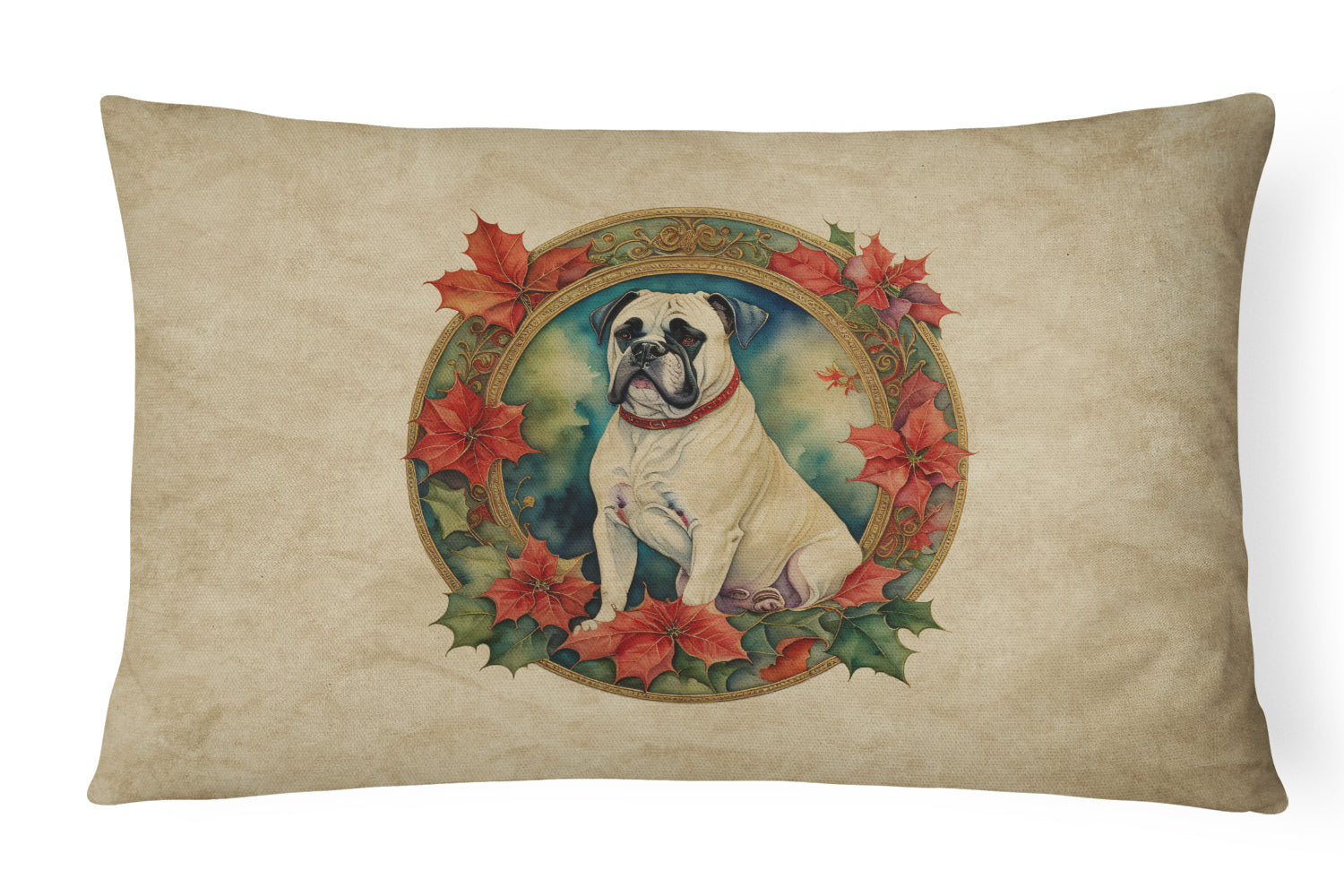 White Boxer Christmas Flowers Throw Pillow