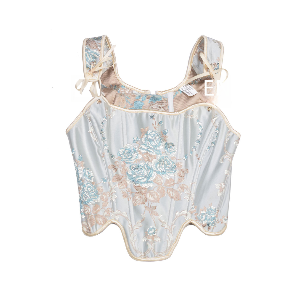 European Style Floral Embroidery Corset Top