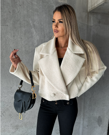 Trendy Woolen Short Oversized Collar Jacket (One Piece)