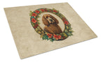 Irish Water Spaniel Christmas Flowers Glass Cutting Board