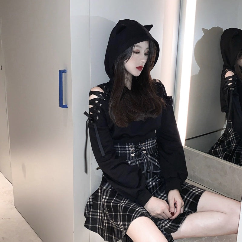 Cat Ear Sweater and High Waist Skirt Suit