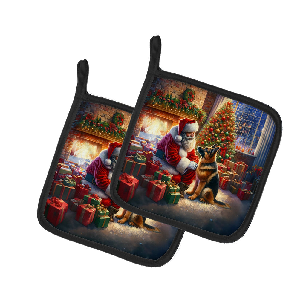 German Shepherd and Santa Claus Pair of Pot Holders