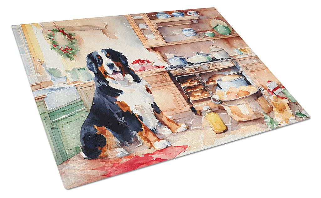 Bernese Mountain Dog Christmas Cookies Glass Cutting Board