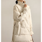 Women's Long Down Collar Parka Coat with Tie Belt
