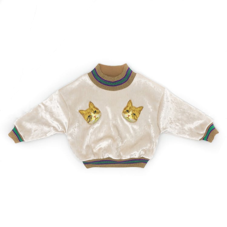 Three-Color Gold Silk Ribbed Cat Sweatshirt | Streetwear