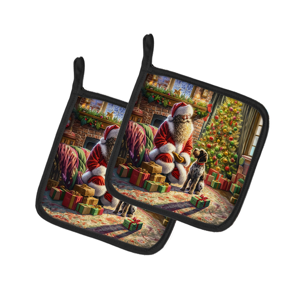 Wirehaired Pointing Griffon and Santa Claus Pair of Pot Holders