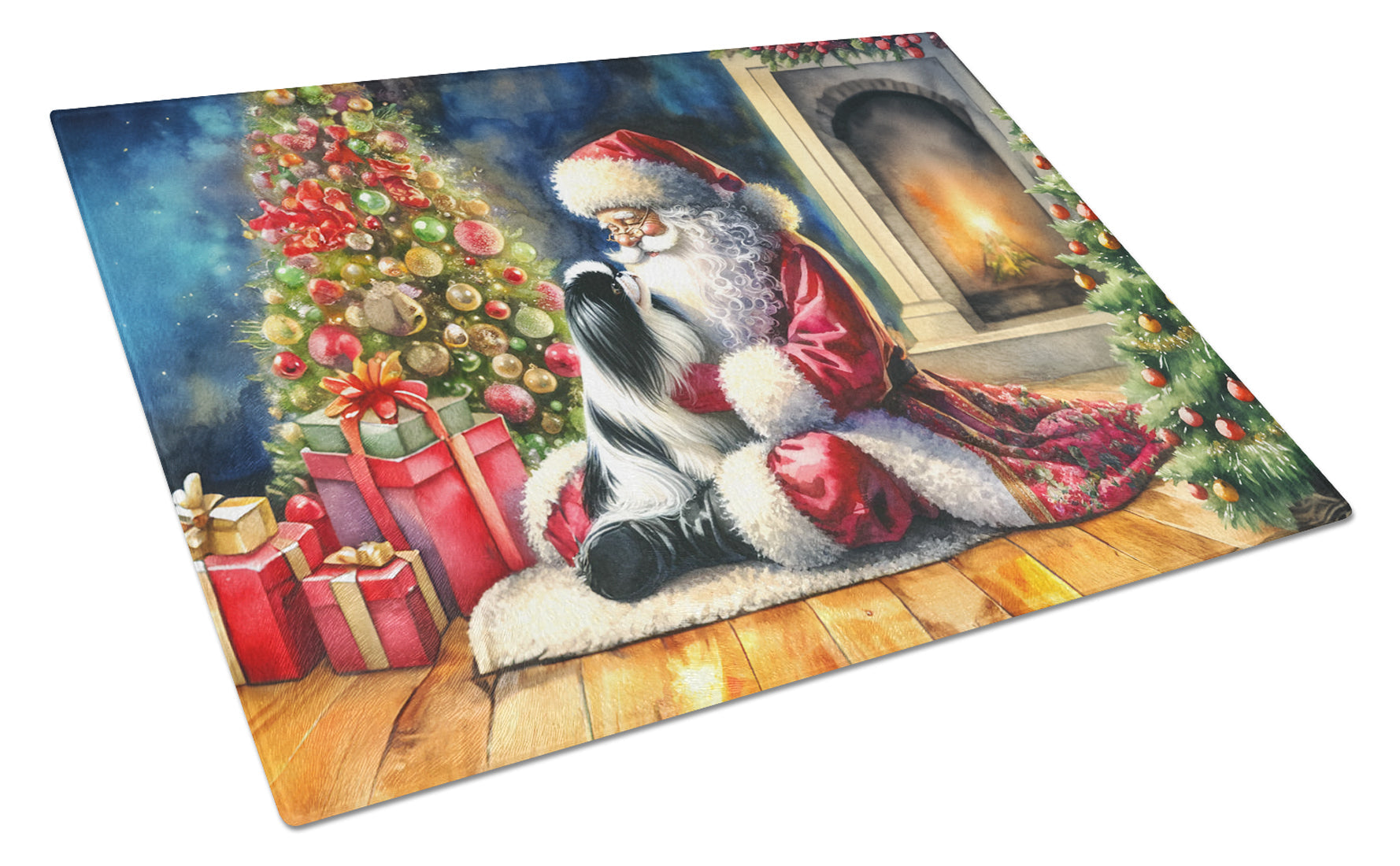 Japanese Chin and Santa Claus Glass Cutting Board