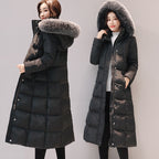 Hooded Long Down Jacket with Faux Fur Collar