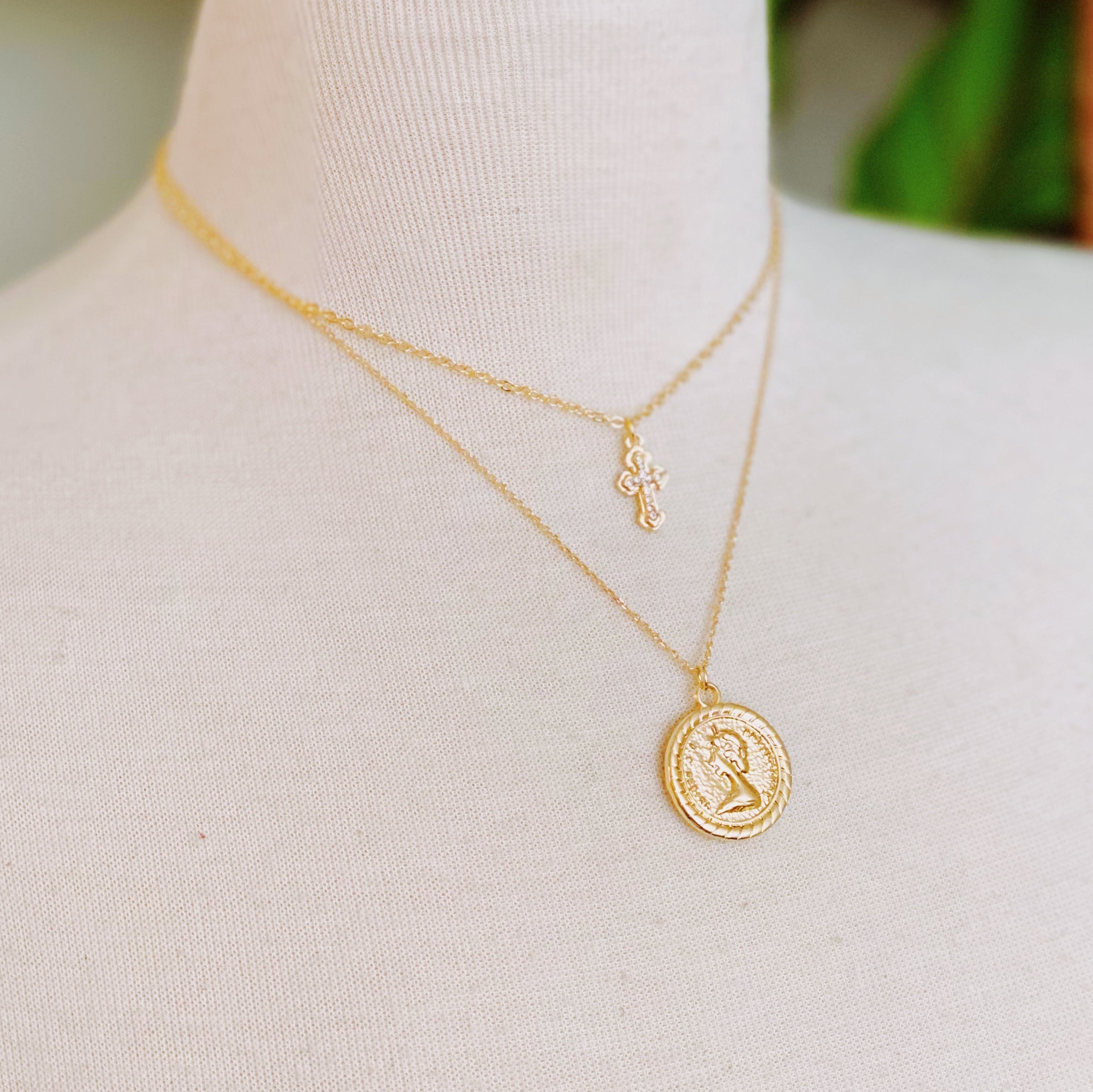 Cross And Coin Layered Necklace | Christian Jewelry