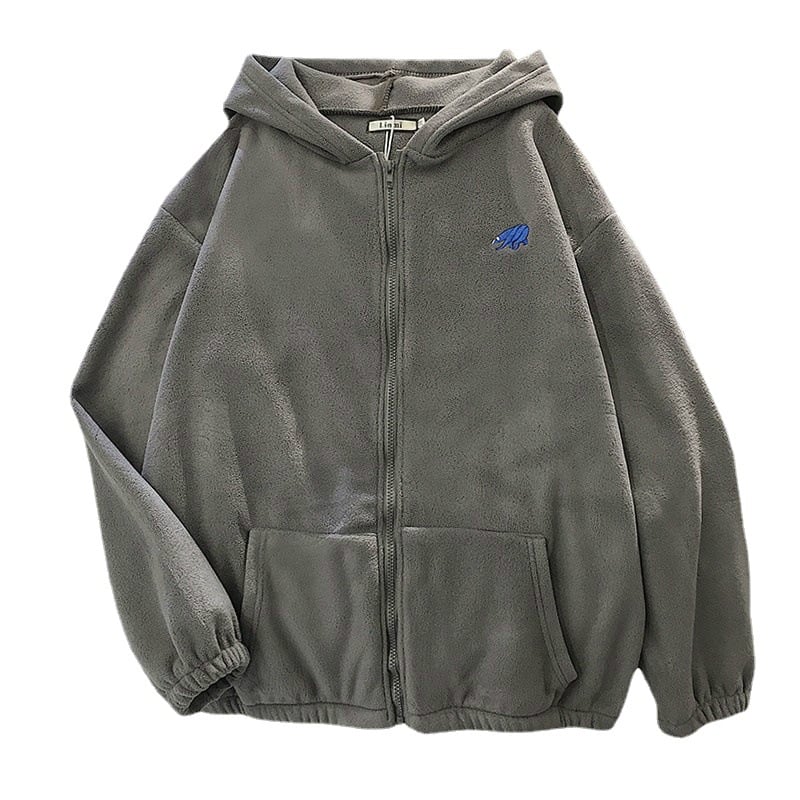 Embroidered Cartoon Zipper Sweater Coat