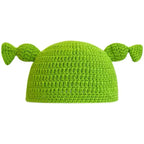 Green Cartoon Knit Wool Hat | Embroidered Cap