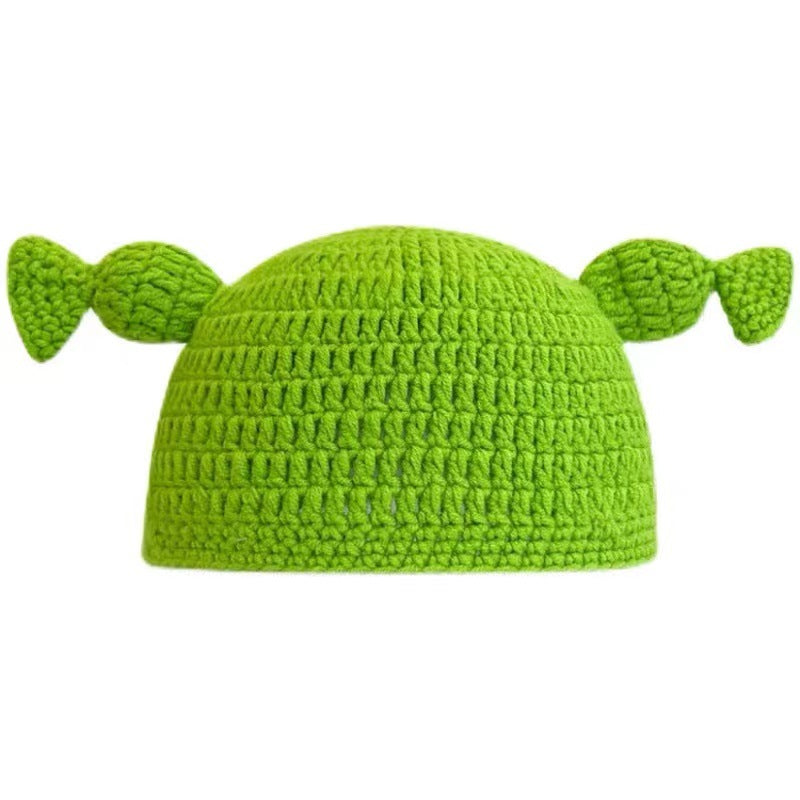 Green Cartoon Knit Wool Hat | Embroidered Cap