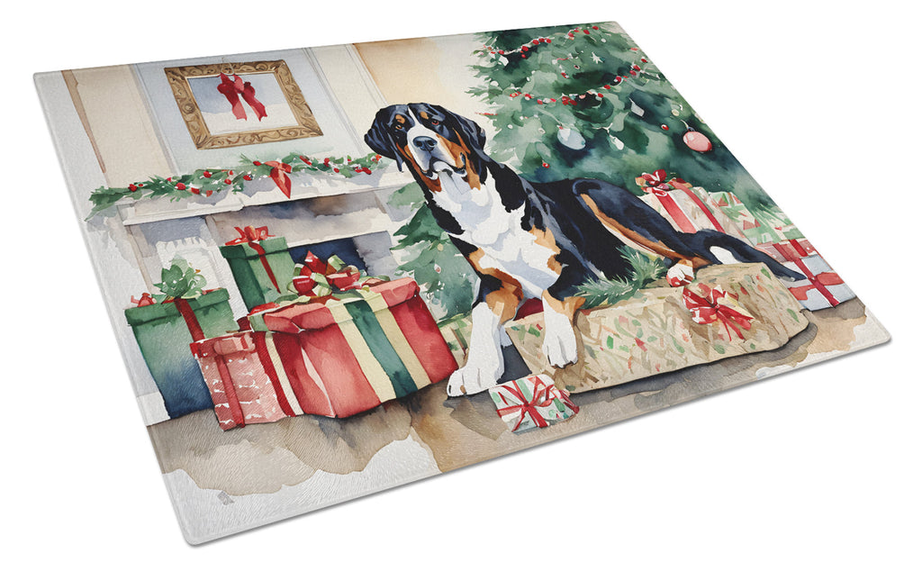 Greater Swiss Mountain Dog Cozy Christmas Glass Cutting Board