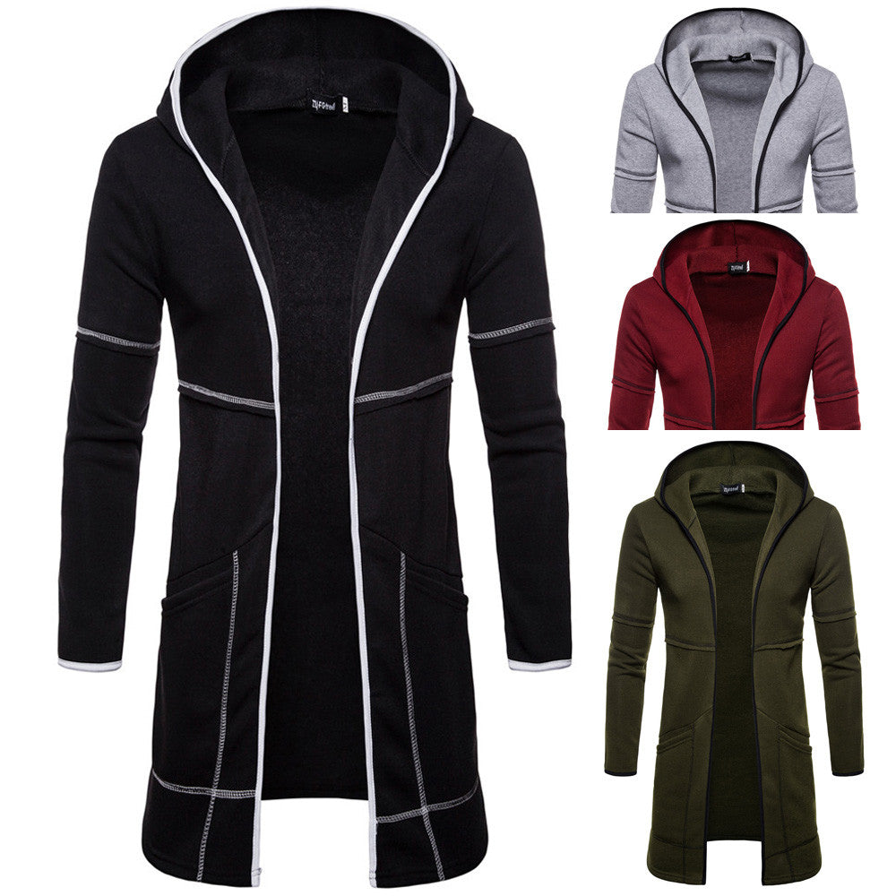 2024 Men's Solid Hooded Long Sleeve Trench Coat