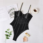 Women's Neon Green Backless Stripe Mesh Bodysuit