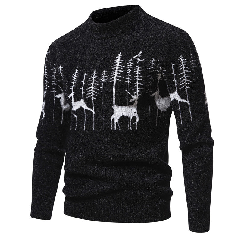 Trendy Round Neck Pullover Sweater with Christmas Deer | Streetwear
