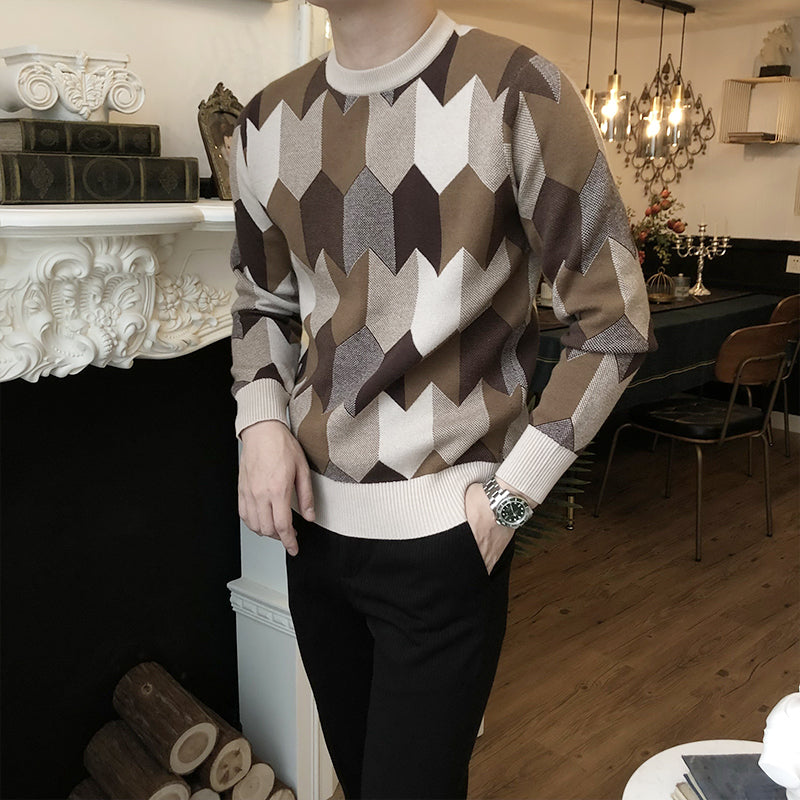 Geometric Jacquard Men's Retro Knitted Sweater Top