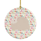 Fluffy Angora Rabbit Christmas Ceramic Ornament