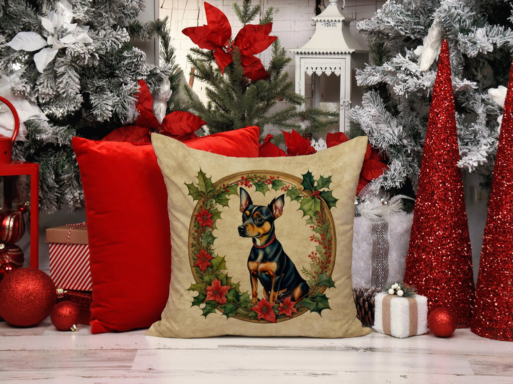 Miniature Pinscher Christmas Flowers Throw Pillow