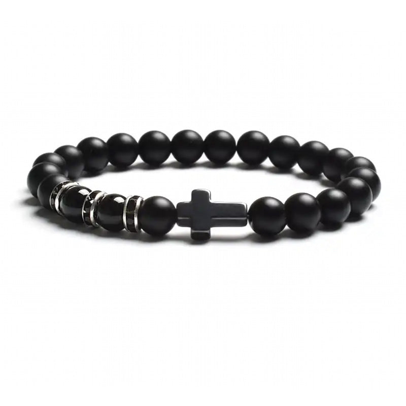 Tiger Eye Agate Cross Bracelet in Stone