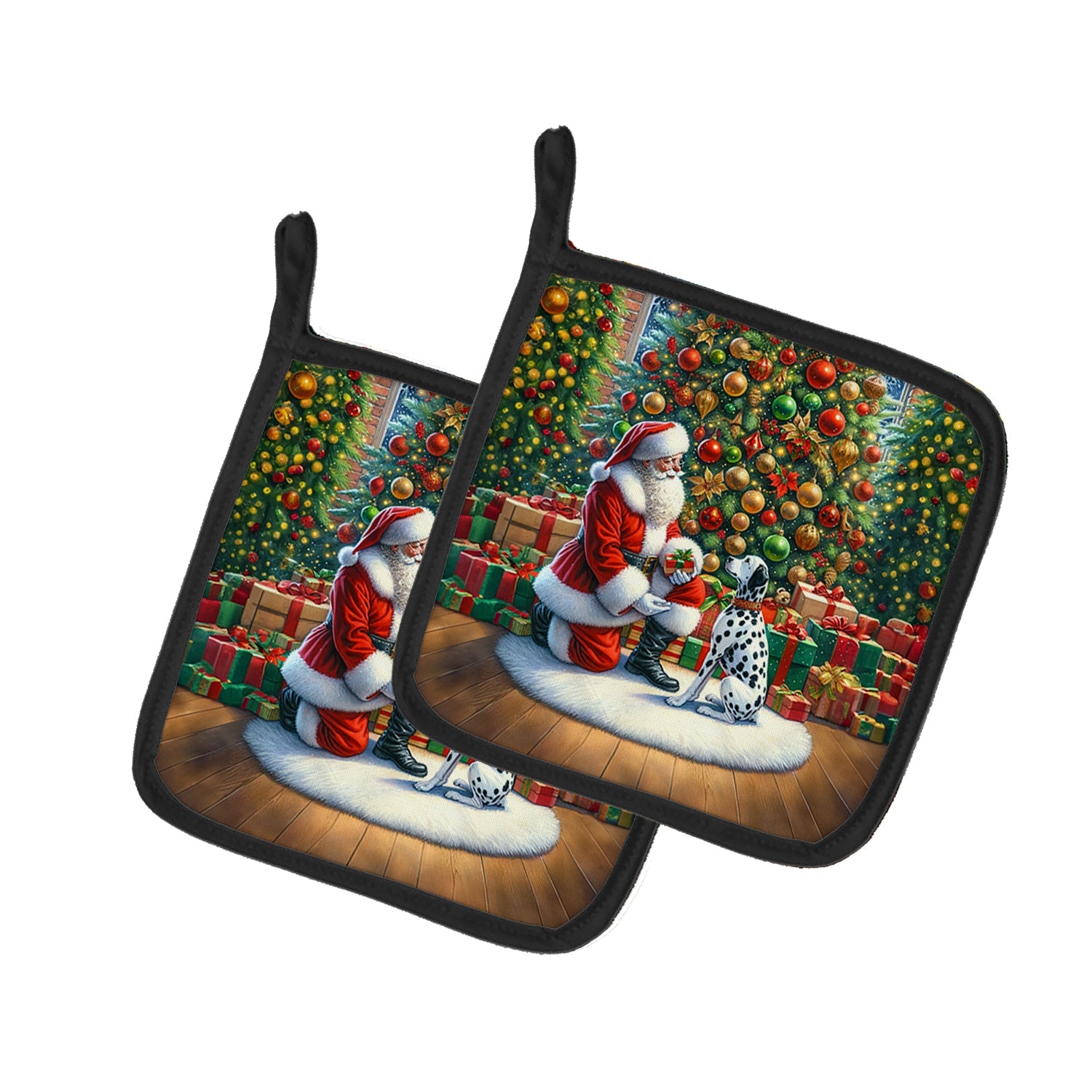 Dalmatian and Santa Claus Pair of Pot Holders