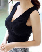 Sleeveless Ribbed Knit Surplice Vest Top