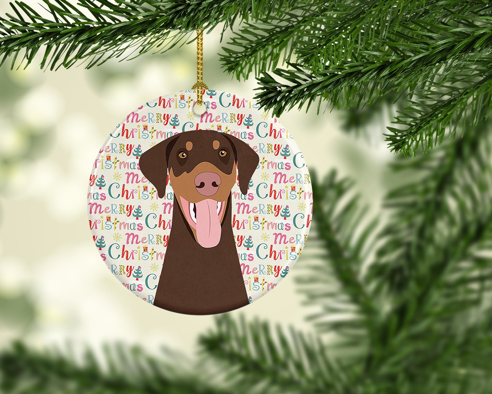 Doberman Pinscher Red and Rust Ears #1 Christmas Ceramic Ornament