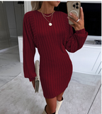 European American V-neck Wool Dress