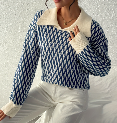 Jennifer Casual Flat Collar Sweater with Lantern Sleeves