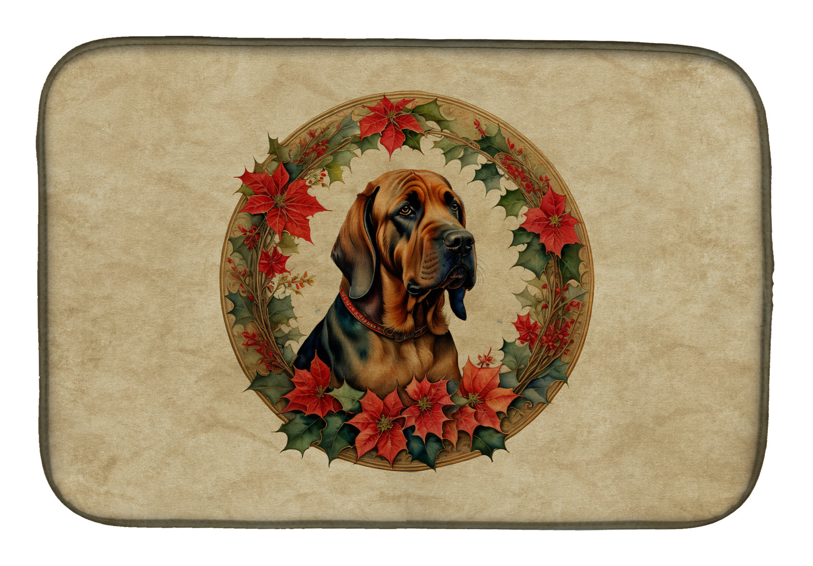 Bloodhound Christmas Flowers Dish Drying Mat